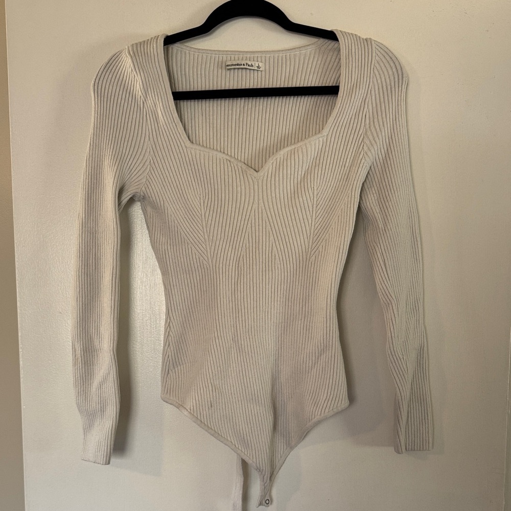 Abercrombie & Fitch Cream Ribbed Bodysuit